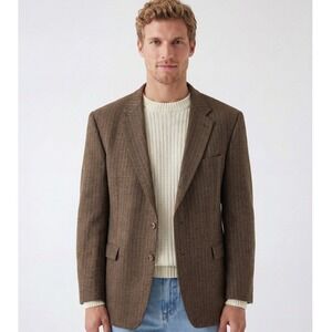 Lauren Ralph Lauren Herringbone Blazer Mens 48L Brown Academic Professor Tweed